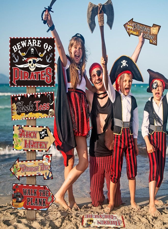 Abilat 20 Pcs Pirate Party Signs Decorations Beware of Pirates Party Directional Signs Pirate Themed Birthday Supplies for Photo Booth Props Door Wall Yard Decor - Image 4